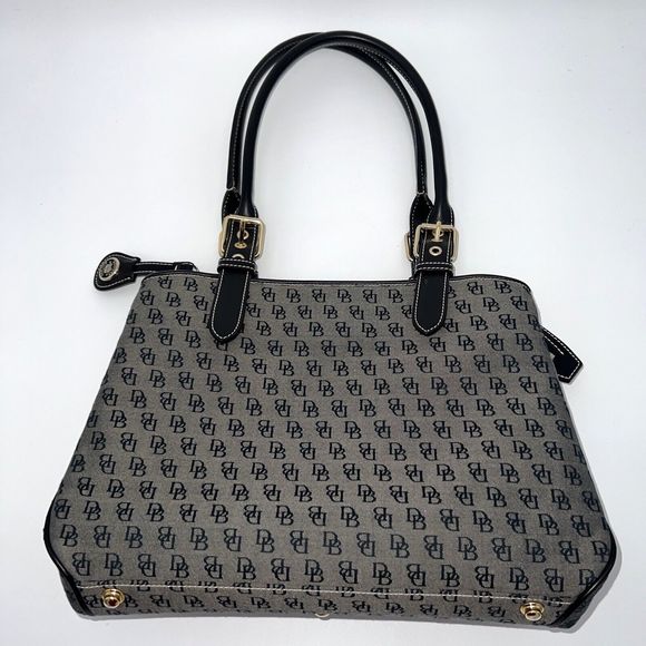 Dooney and Bourke H035C B1 Buckle Satchel Black Trim Grey Purse Canvas Bag EUC - Picture 4 of 14